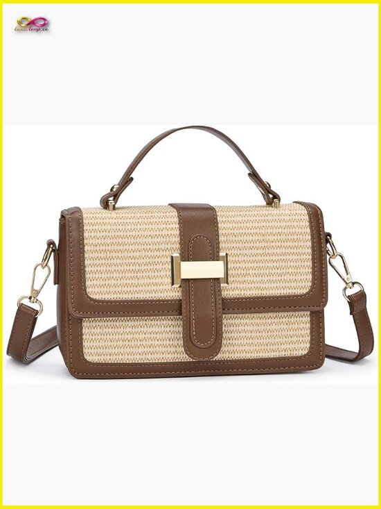 Handbags - Straw Crossbody Purse for Women Summer Leather Shoulder Bag Woven Tote